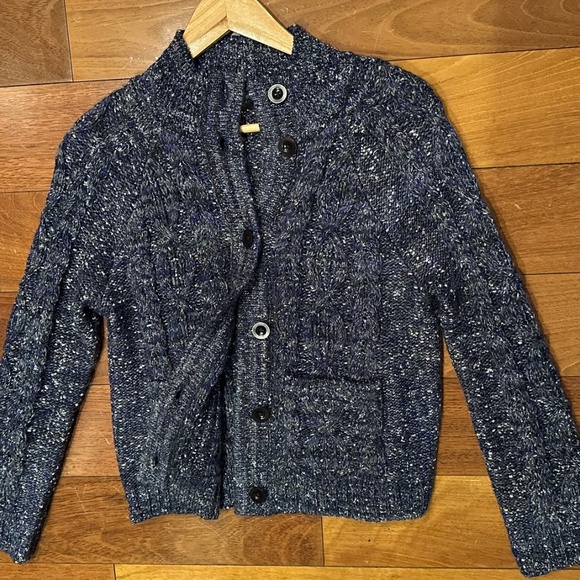 Talbots Metallic Tweed Mock NeckCardigan Sweater Denim Silver Petite M - Picture 2 of 3